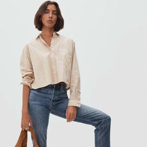 Everlane The Way-Short Shirt in Golden Brown White Stripe Size S